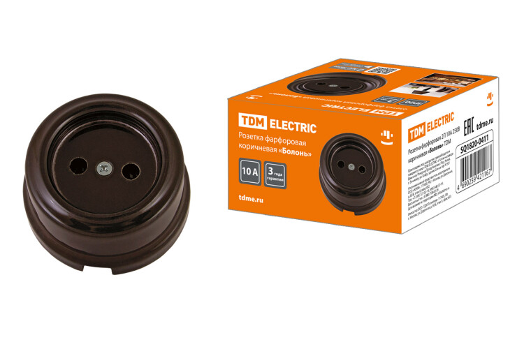 Розетка фарфоровая 2П 10А 250В коричневая «Болонь» | SQ1820-0411 | TDM