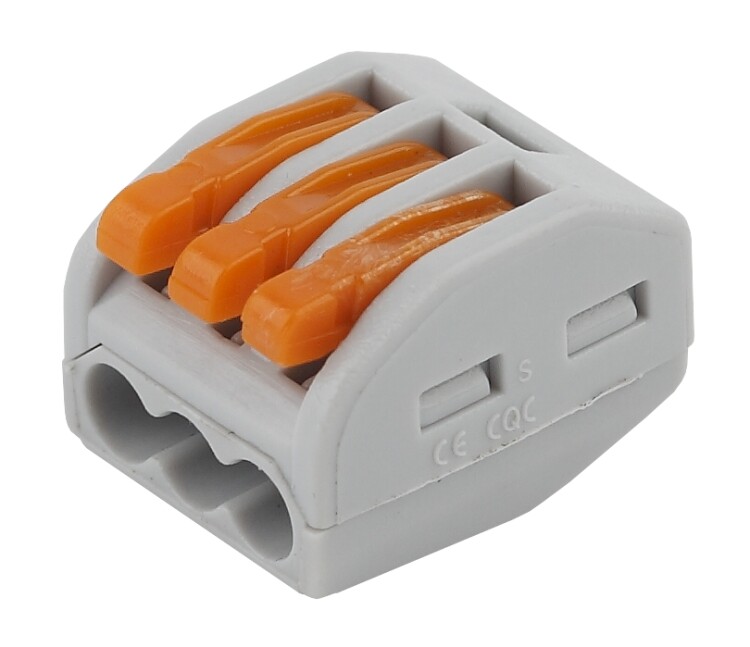 Строительно-монтажная клемма СМК NO-222-16 модель 413 с рычагом 3 отверстия 0.08-2.5мм2 (уп.100шт.) | Б0033390 | ЭРА