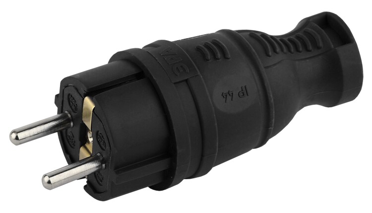 V8-B-IP44 ЭРА Вилка каучуковая з/з прямая 16A IP44 черная | Б0044540 | ЭРА