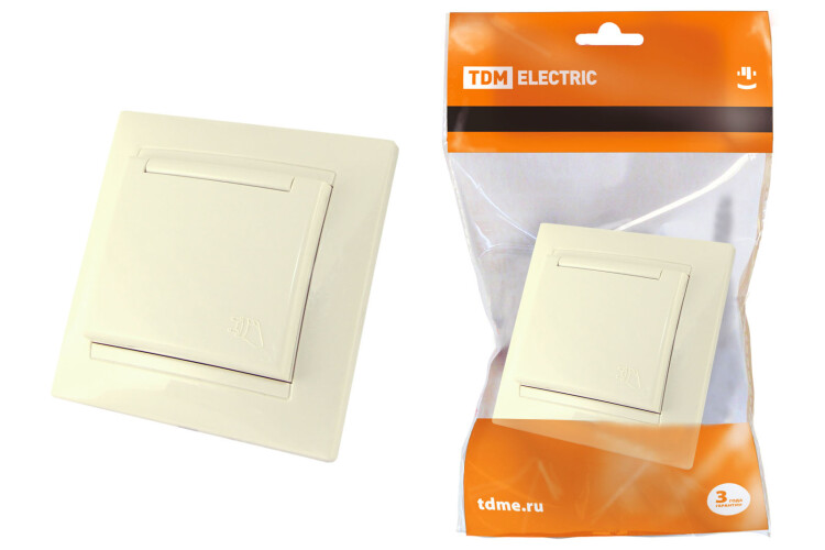 Розетка 2П+З 16А 250В с защ. шт. с крышкой сл. кость "Лама" | SQ1815-0114 | TDM