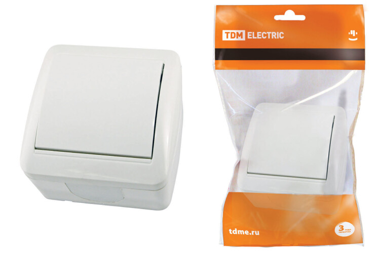 Выключатель 1-кл. открытой установки IP44 10А белый "Селигер" | SQ1818-0001 | TDM