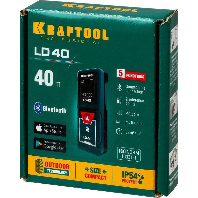 Дальномер "LD-40" лазерный, дальность 5см - 40м, точность 1,5 мм, 34763 | 34763 | Kraftool