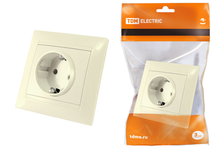 Розетка 2П+З 16А 250В с защ. шт. сл. кость "Лама" | SQ1815-0111 | TDM