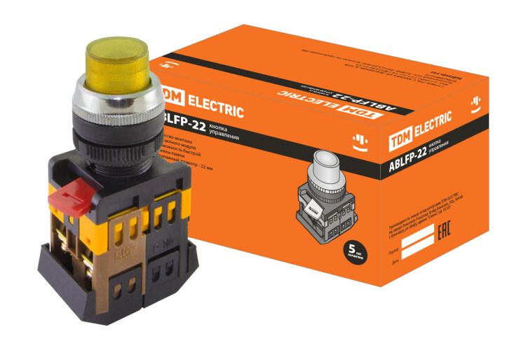 Кнопка ABLFP-22 желтый d22мм неон/230В 1з+1р | SQ0704-0031 | TDM