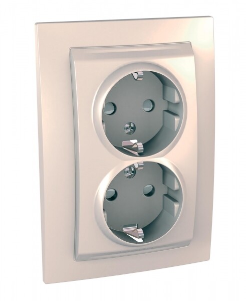 Unica Бежевый Розетка 2-ая с/з с защитными шторками винт. зажим, литая | MGU23.067.25D | Schneider Electric