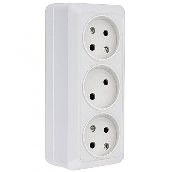 Рим Розетка 3-местная 10А без заземления белая EKF | ENR10-202-10 | EKF