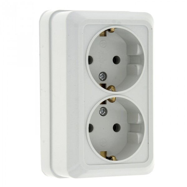 Рим Розетка 2-местная 16А с заземлением белая EKF | ENR16-128-10 | EKF