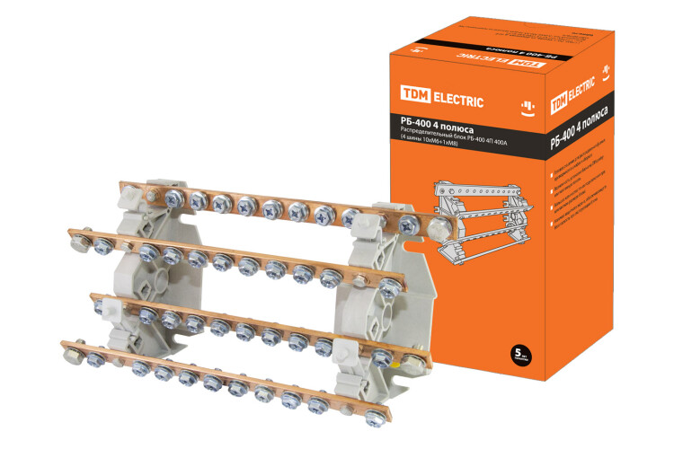 Распределительный блок РБ-400 4П 400А (4 шины 10xM6+1хM8) | SQ0823-0010 | TDM