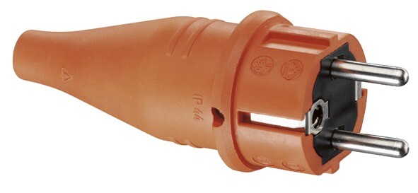 Вилка резиновая с мультизаземлением IP44, 16A, 2P+E, 250V, (оранжевый) | 1419170 | ABL Sursum