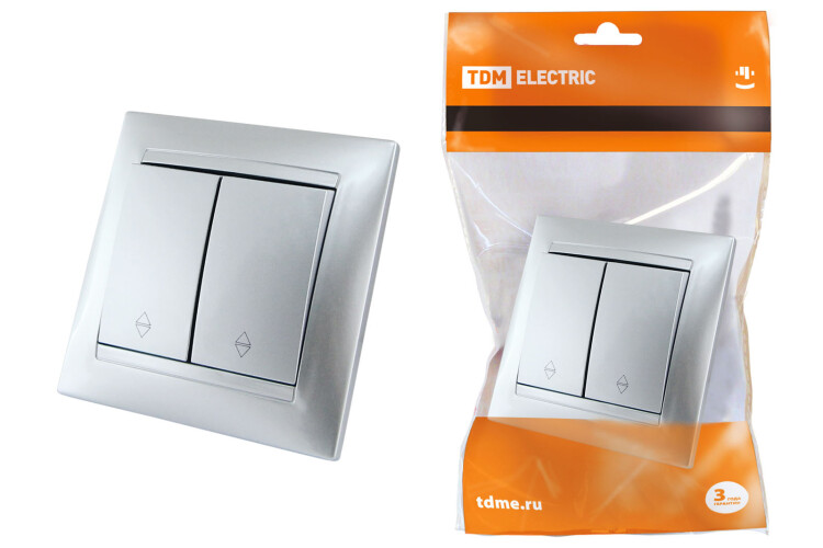 Выключатель на 2 направления 2 кл. 10А серебр. металлик "Лама" | SQ1815-0207 | TDM