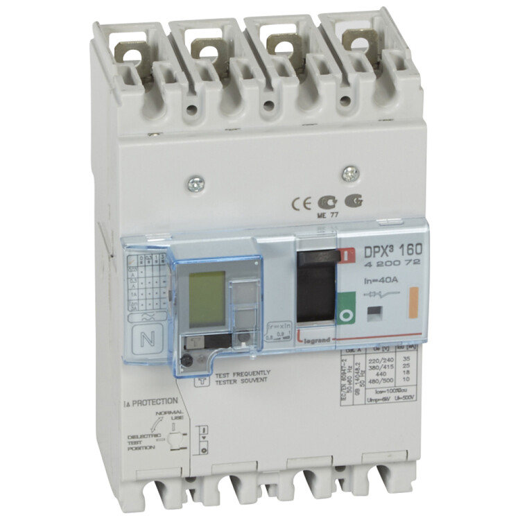 Автоматический выключатель DPX3 160 - термомагн. расц. - с диф. защ. - 25 кА - 400 В~ - 4П - 40 А | 420072 | Legrand