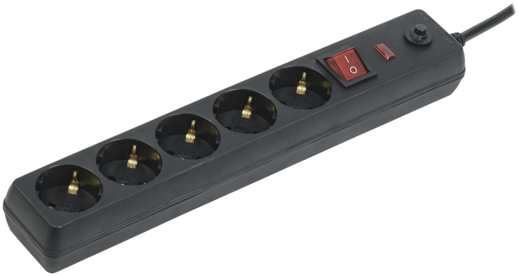 Сетевой фильтр СФ-05К-выкл. 16А 5 мест 5м 3х1мм2 черный | WFP10-16-05-05-ZK-K02 | IEK