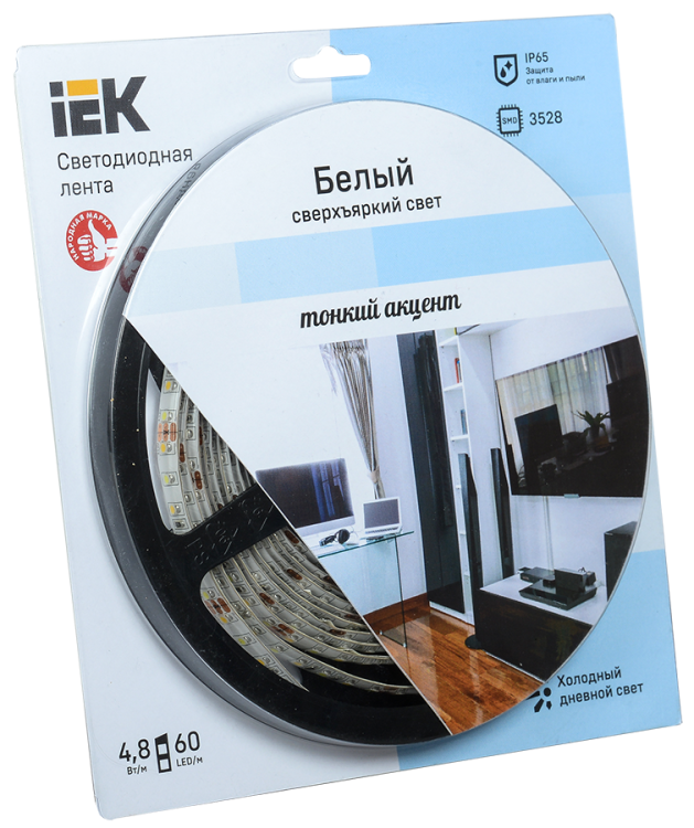 Лента светодиодная LSR-3528W60-eco 4,8Вт 12В 5000К IP65 5м | LSR1-2-060-65-1-05 | IEK
