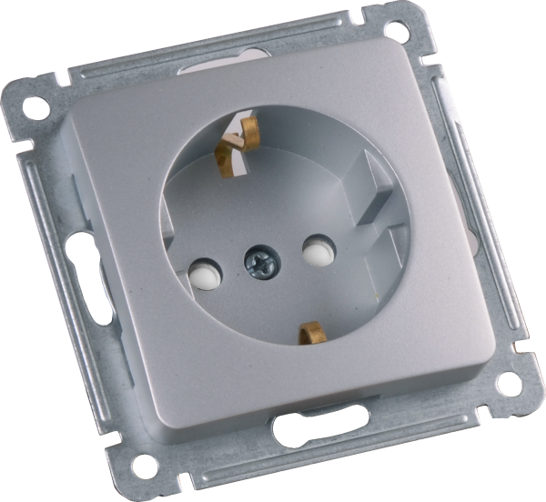 Розетка скрытой установки, одноместная, с заземляющим контактом, со шторкой, механизм, цвет серебро | РС16-412-06 | HEGEL