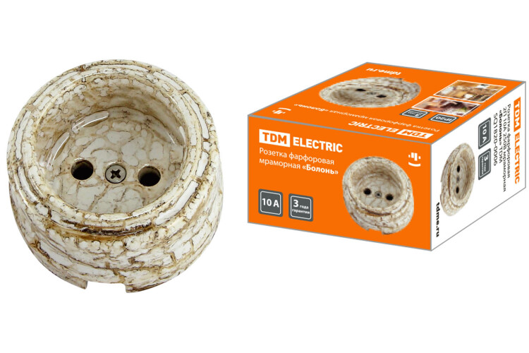 Розетка фарфоровая 2П 10А 250В мраморная «Болонь» | SQ1820-0006 | TDM