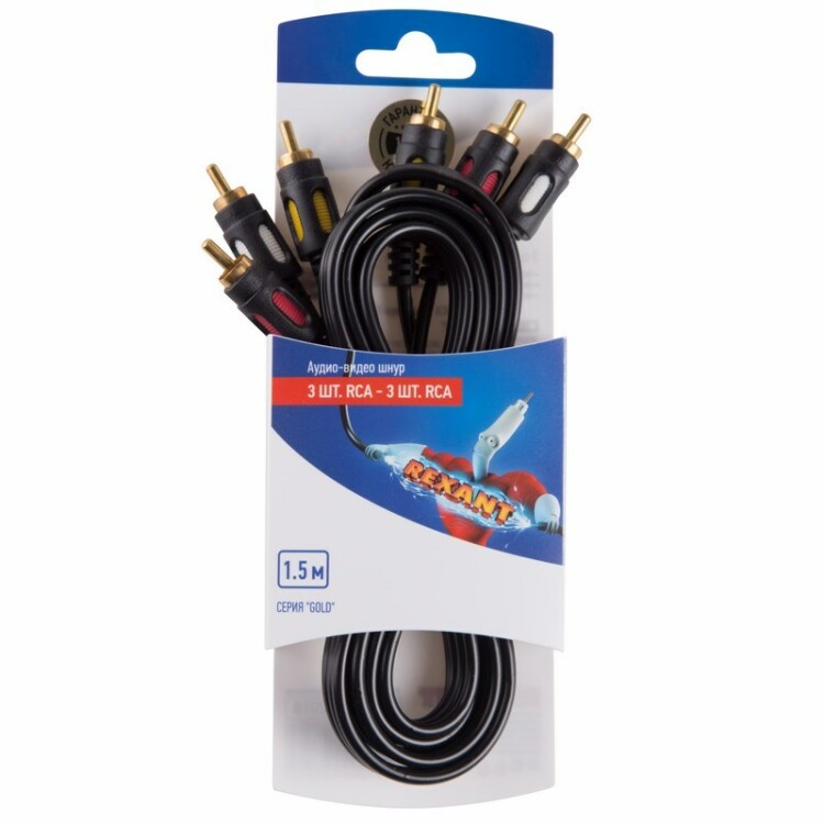 Шнур 3RCA - 3RCA 1.5М (GOLD) | 06-3050 | REXANT