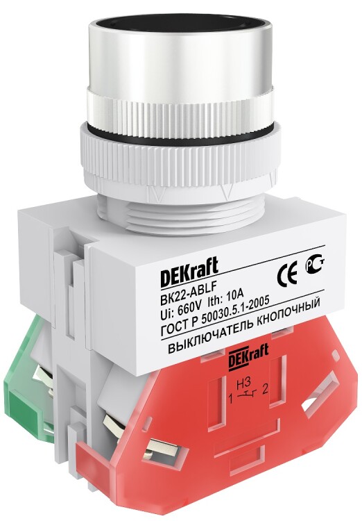 Выкл. кноп. ABLF 22 мм Цвет:ЧЕРНЫЙ 220В ВK-22 | 25012DEK | DEKraft