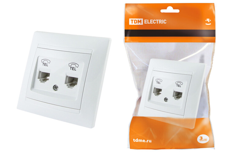 Розетка двойная телефонная RJ11 белая "Лама" | SQ1815-0018 | TDM