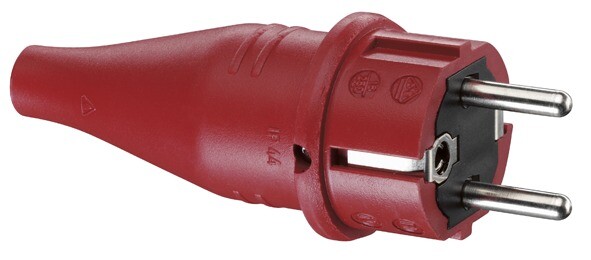 Вилка резиновая с мультизаземлением IP44, 16A, 2P+E, 250V, (красный) | 1419140 | ABL Sursum