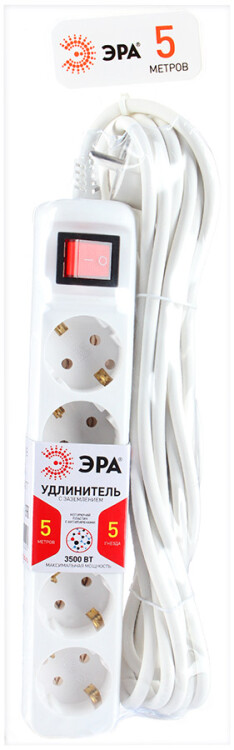 Удлинитель U-5es-5m с заземл., 3x1мм2, с выкл, 5гн, 5м (10/450) |Б0019234 | ЭРА