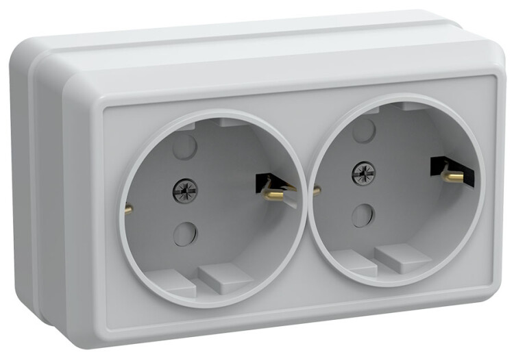 РСш22-3-ОБ Розетка 2местн. с з/к с защ. штор. 16А откр.уст. ОКТАВА (белый) | ERO24-K01-16-DC | IEK