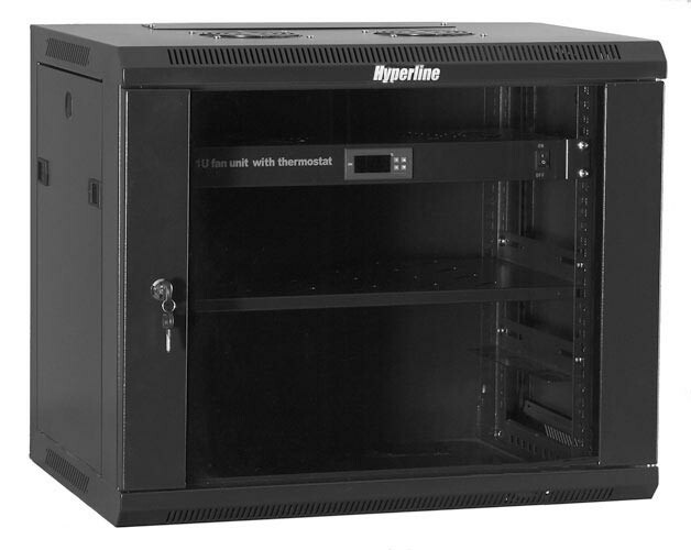 Шкаф наст.TWM-0925-GR-RAL9004 19-дюй. (19"), 9U, 480х600х250, со стеклянной дверью, несъемные боковые панели,черн. (собр.) | 44309 | Hyperline