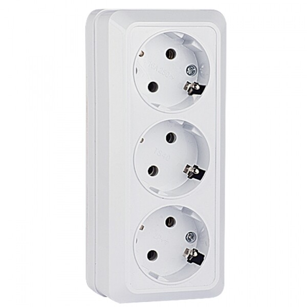 Рим Розетка 3-местная 16А с заземлением белая EKF | ENR16-228-10 | EKF