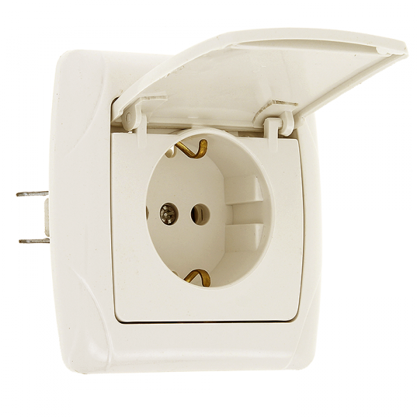 Мадрид Розетка 1-местная 16А с заземлением с крышкой бежевая EKF | EIR16-029-20 | EKF