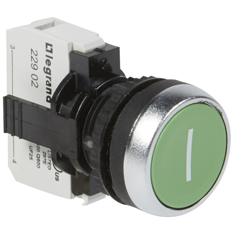Кнопка с потайным толкателем - Osmoz - в сборе - IP 66 - зеленый с маркеровкой ''I'' | 023709 | Legrand