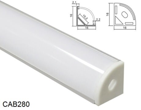 CAB280 Профиль угловой круглый с заглушками, серебро, 2 м,(в комплекте 2 заглушки, 4 крепежа) | 10299 | FERON