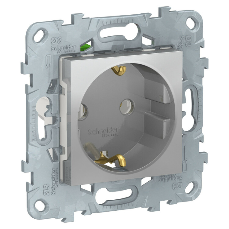 Unica New Алюминий Розетка с/з, без шторок, с быстрозажимными клеммами | NU505630 | Schneider Electric