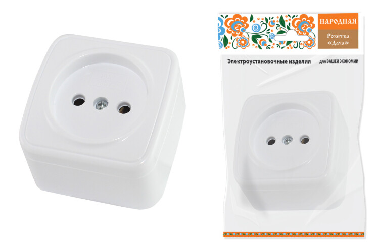 Розетка 2П открытой установки IP20 10А, белая "Дача" Народная | SQ1824-0007 | TDM