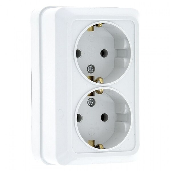 Рим Розетка 2-местная 16А с заземлением керам. белая EKF | ENR16-128-10C | EKF