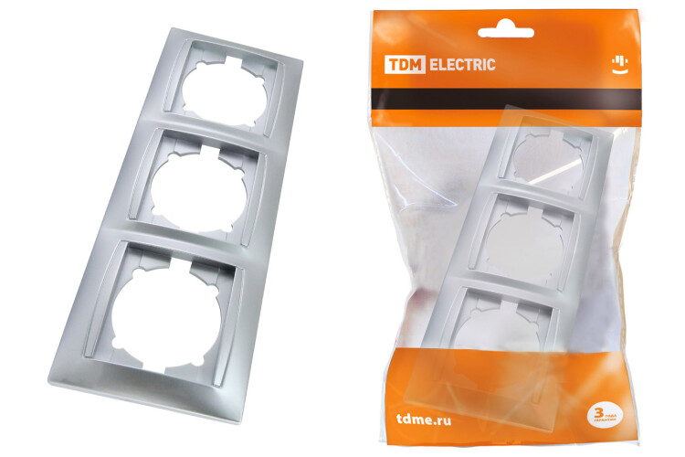 Рамка 3-х постовая горизонтальная серебр. металлик "Лама" | SQ1815-0231 | TDM