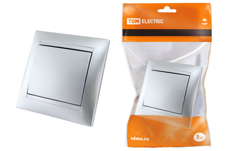 Выключатель 1 кл. 10А серебр. металлик "Лама" | SQ1815-0201 | TDM