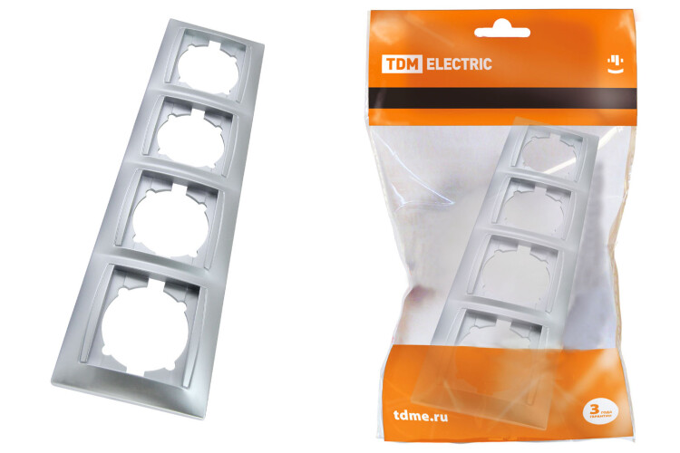 Рамка 4-х постовая горизонтальная серебр. металлик "Лама" | SQ1815-0232 | TDM