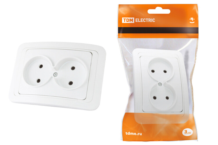 Розетка двойная 2П 10А белая "Валдай" | SQ1804-0009 | TDM