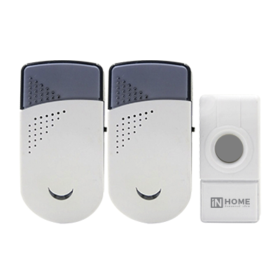 Звонок беспроводной ЗБН-6 с двумя динамиками 32 мелодии 120м с кнопкой IP44 бело-серый | 4690612013343 | IN HOME