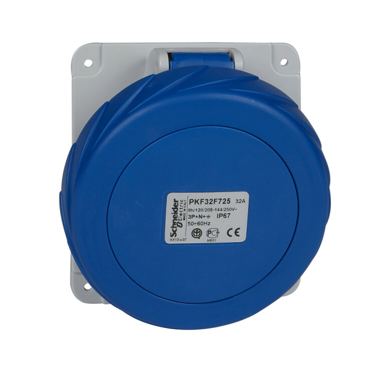ПАНЕЛЬНАЯ РОЗЕТКА УГЛ ВИНТ 32А 3P-N-E 100-130 IP67 | PKF32F725 | Schneider Electric