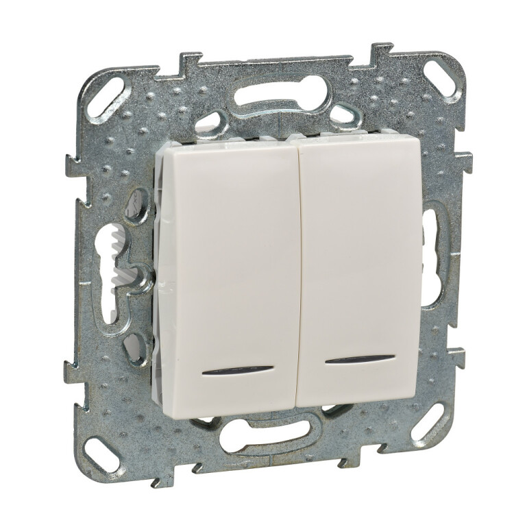 Unica Бежевый Переключатель 2-клавишный (сх.6+6) с подсветкой | MGU5.0303.25NZD | Schneider Electric