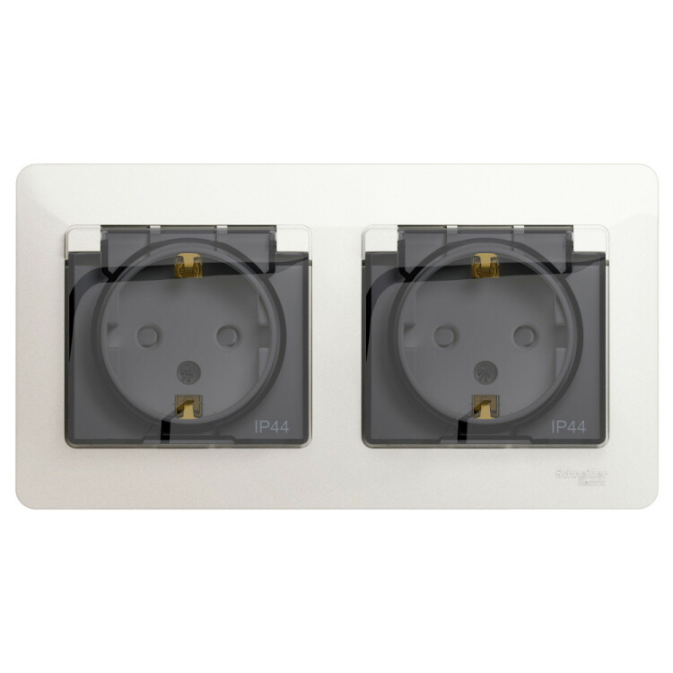 Glossa Перламутр Розетка 2-ая с з/к, со шторками (в сборе), IP44 | GSL000647 | Schneider Electric
