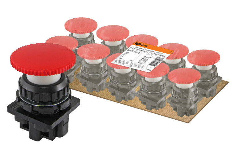 Выключатель кнопочный КЕ 021-У2-исп.2 гриб без фиксации красный 1з+1р 10A 660B IP40 | SQ0753-0018 | TDM
