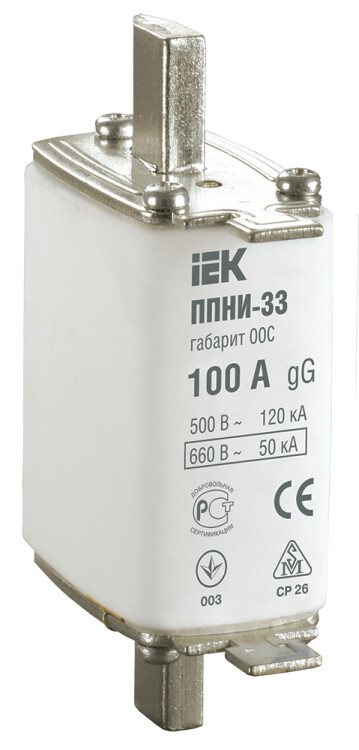 Плавкая вставка предохранителя ППНИ-33, габарит 00С, 100А | DPP11-100 | IEK