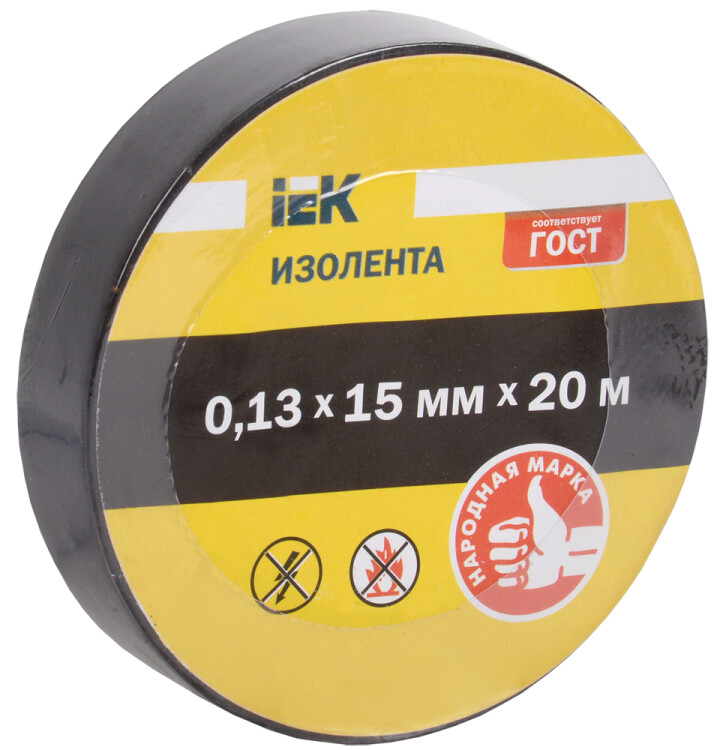 Изолента 0,18х19 мм черная 20 метров (розничная упаковка) | UIZ-18-19-20MS-K02 | IEK