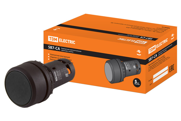 Кнопка SB7-CA25 d22мм 1з+1р черная | SQ0746-0010 | TDM
