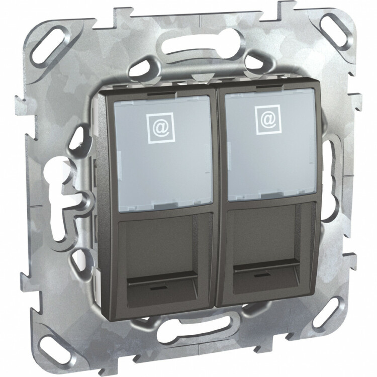 Unica TOP Графит Розетка компьютерная 2-ая RJ45 кат.6 с полем для надписи | MGU5.2424.12ZD | Schneider Electric