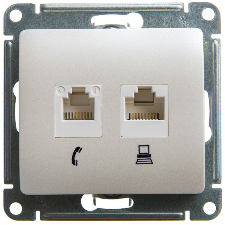 Glossa Перламутр Розетка 2-ая RJ11+RJ45, кат.5E | GSL000685 | Schneider Electric