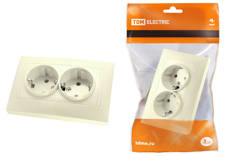 Розетка двойная 2П+З 16А 250В с защ. шт. сл. кость "Лама" | SQ1815-0113 | TDM