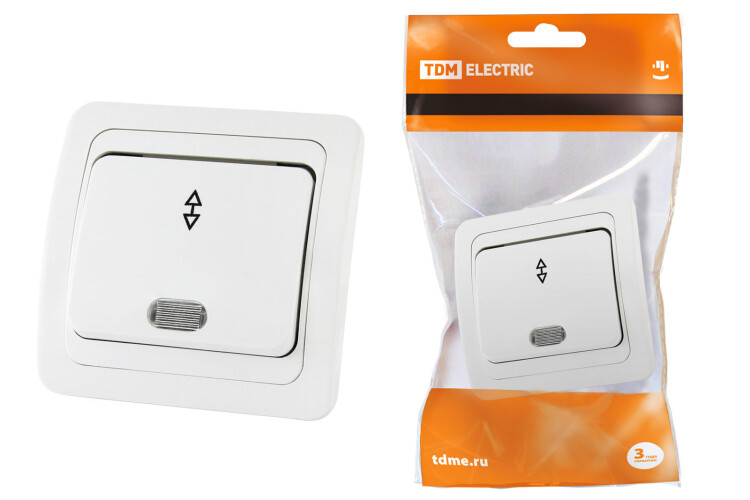 Переключатель на 2 направления с подсветкой 10А белый "Валдай" | SQ1804-0005 | TDM