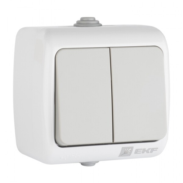 Мурманск Выключатель 2-клавишный 10А IP54 серый EKF | EFV10-023-30-54 | EKF
